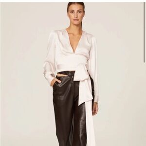 Marissa Webb Satin Tie Waist Blouse